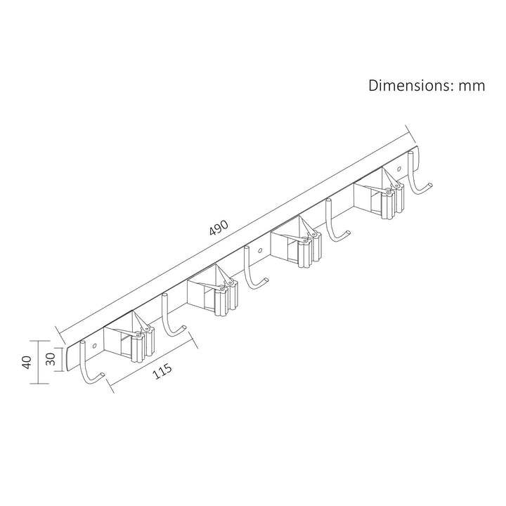 Maclean wandrek voor tuingereedschap en dweilen, van staal, met haken, max. draagvermogen 20 kg, breedte 49 cm, MC-184, 2 stuks
