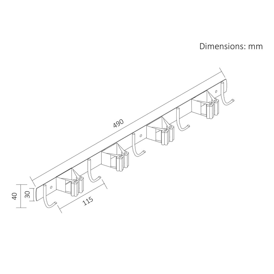 Maclean wandrek voor tuingereedschap en dweilen, van staal, met haken, max. draagvermogen 20 kg, breedte 49 cm, MC-184, 2 stuks