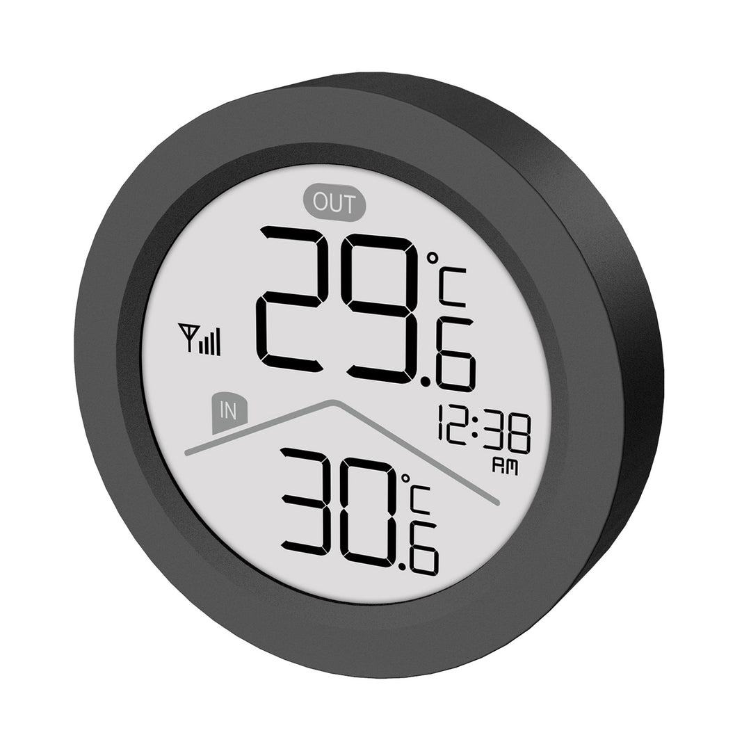 GreenBlue draadloos weerstation, binnen-/buitentemperatuur, klok, naar keuze °C / °F, bereik tot 60 m, zwart, GB162 B + 4x AAA-alkalinebatterijen van Varta Industrial