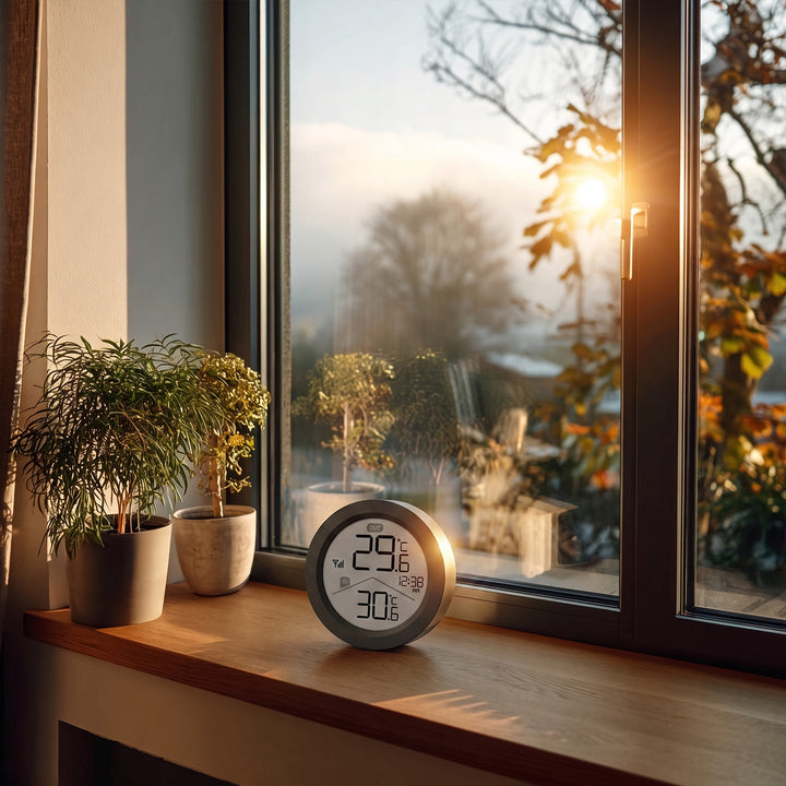 GreenBlue draadloos weerstation, binnen-/buitentemperatuur, klok, naar keuze °C / °F, bereik tot 60 m, zwart, GB162 B + 4x AAA-alkalinebatterijen van Varta Industrial