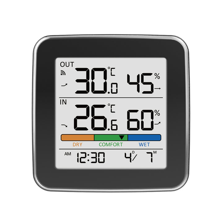 GreenBlue draadloos weerstation, temperatuur + luchtvochtigheid binnen/buiten, klok + wekker + datum, °C / °F, tot 60 m, zwart, GB169 B + 4x AAA-alkalinebatterijen van Varta Industrial