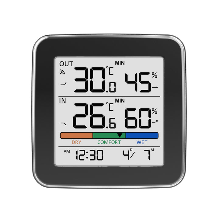 GreenBlue draadloos weerstation, temperatuur + luchtvochtigheid binnen/buiten, klok + wekker + datum, °C / °F, tot 60 m, zwart, GB169 B + 4x AAA-alkalinebatterijen van Varta Industrial