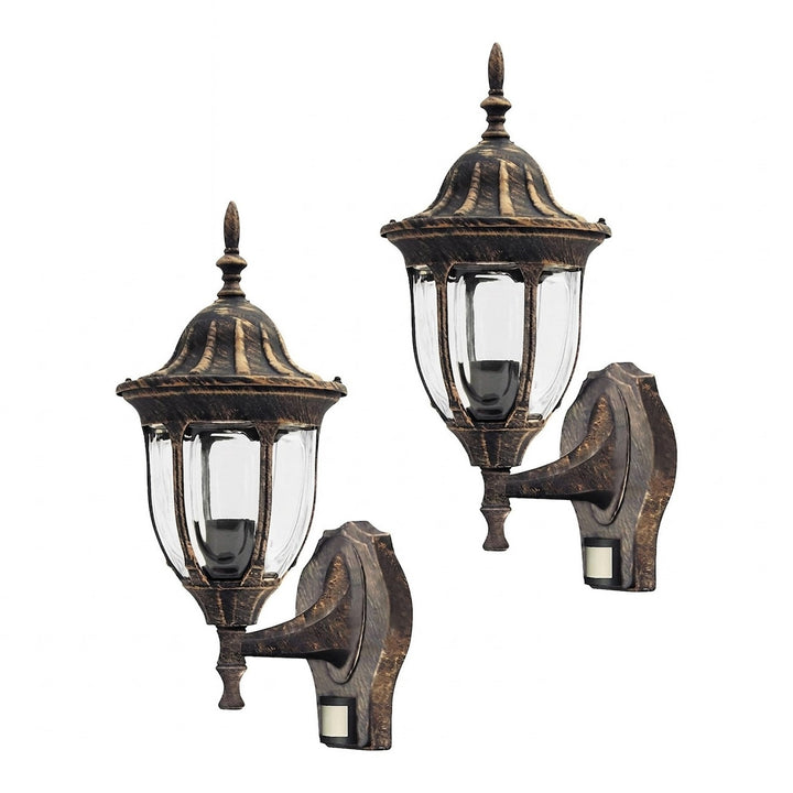 Rabalux wandlamp, voor buiten, bewegingssensor, IP43, E27, max. 60 W, antiek goud, Milano, 2 stuks