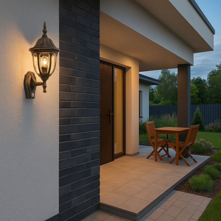 Rabalux wandlamp, voor buiten, bewegingssensor, IP43, E27, max. 60 W, antiek goud, Milano, 4 stuks
