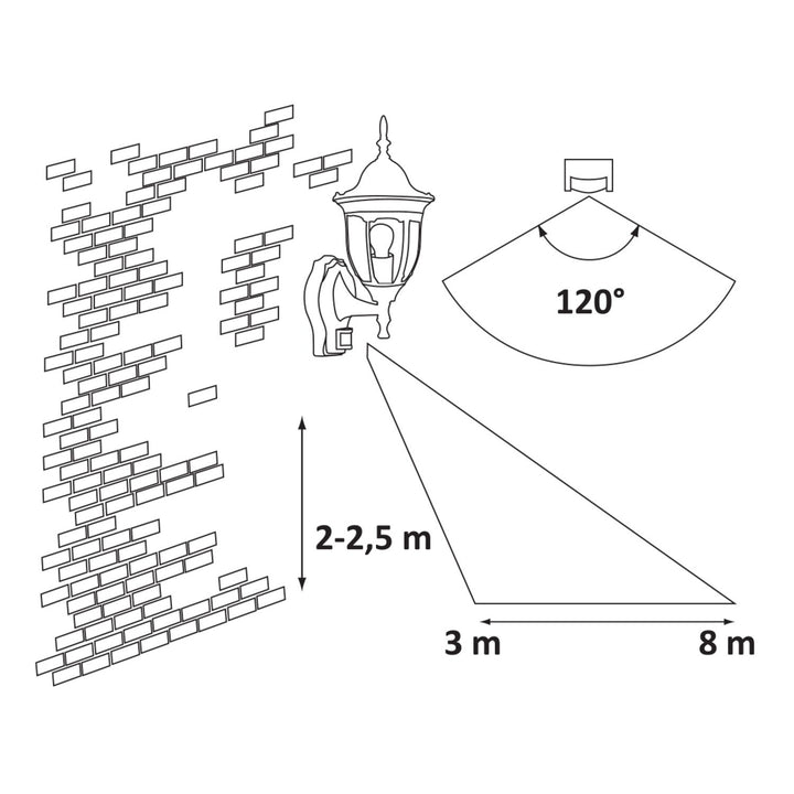 Rabalux wandlamp, voor buiten, bewegingssensor, IP43, E27, max. 60 W, antiek goud, Milano, 4 stuks