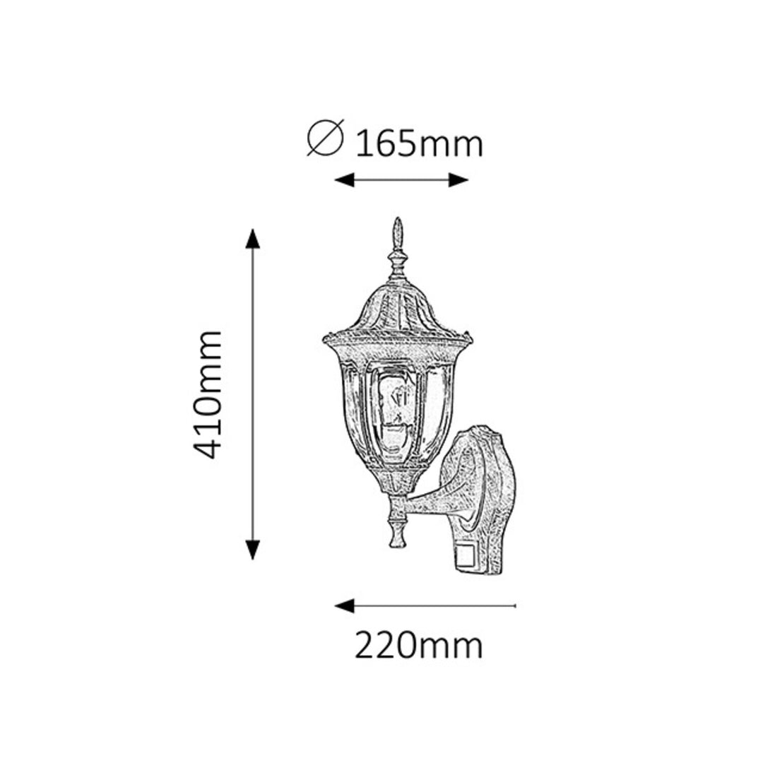 Rabalux wandlamp, voor buiten, bewegingssensor, IP43, E27, max. 60 W, antiek goud, Milano, 4 stuks