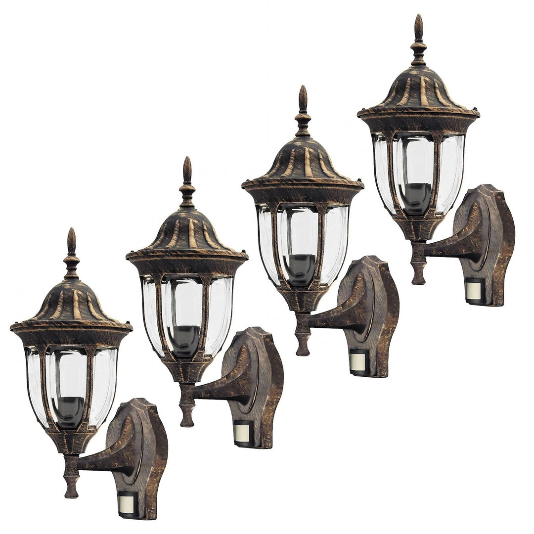 Rabalux wandlamp, voor buiten, bewegingssensor, IP43, E27, max. 60 W, antiek goud, Milano, 4 stuks