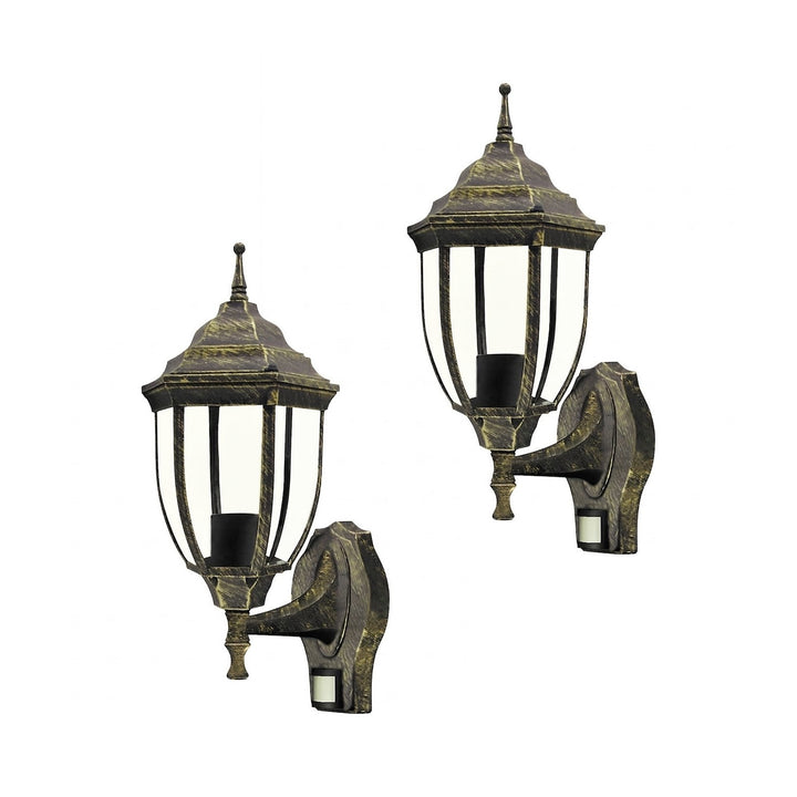 Rabalux wandlamp, voor buiten, bewegingssensor, IP43, E27, max. 60 W, antiek goud, Nizza, 2 stuks