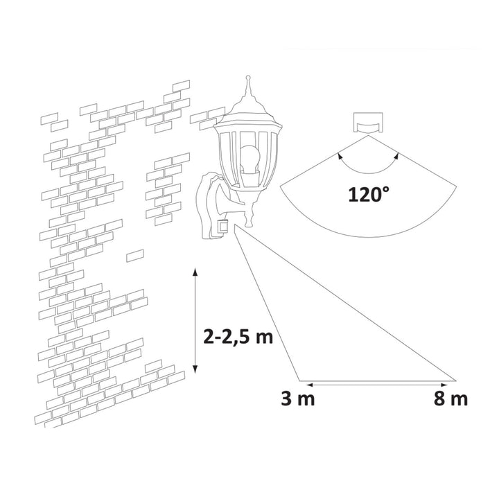 Rabalux wandlamp, voor buiten, bewegingssensor, IP43, E27, max. 60 W, antiek goud, Nizza, 4 stuks
