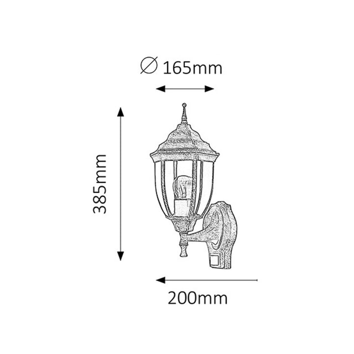 Rabalux wandlamp, voor buiten, bewegingssensor, IP43, E27, max. 60 W, antiek goud, Nizza, 4 stuks