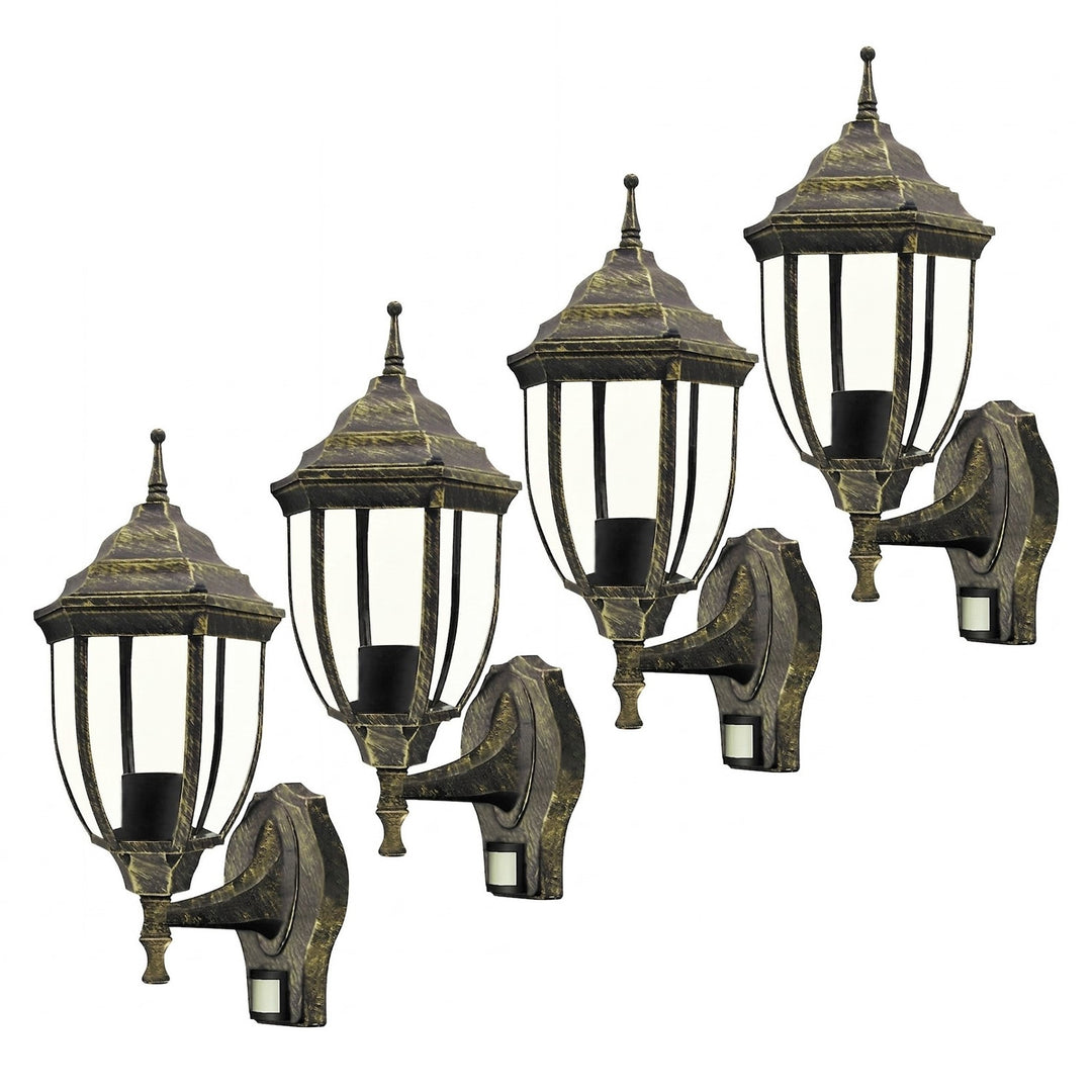 Rabalux wandlamp, voor buiten, bewegingssensor, IP43, E27, max. 60 W, antiek goud, Nizza, 4 stuks