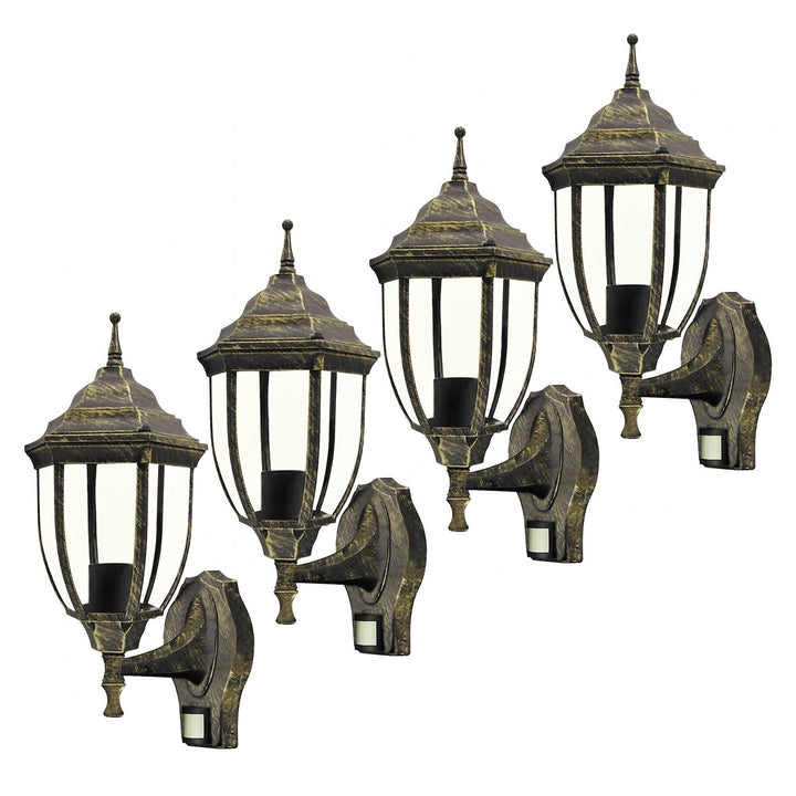 Rabalux wandlamp, voor buiten, bewegingssensor, IP43, E27, max. 60 W, antiek goud, Nizza, 4 stuks