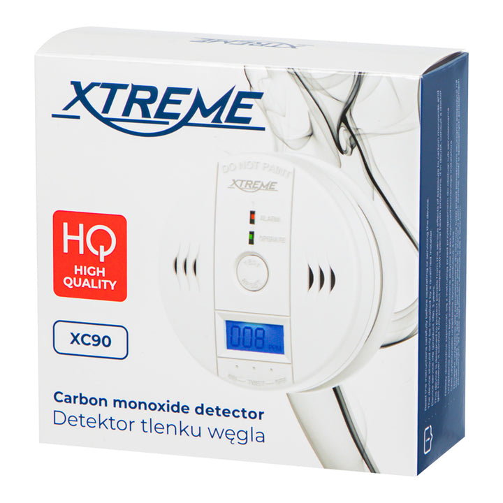 Xtreme XC90 LCD-koolmonoxidemelder, kleur: wit, 3xAA-batterijen, luid alarmgeluid en rode LED, compact formaat, levensduur tot 7 jaar, 50-636#