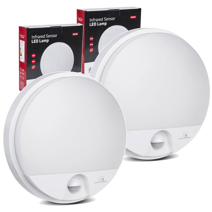Maclean LED-lamp met bewegingssensor, PIR-sensor, kleur: wit, 15 W, IP54, 1100 lm, neutrale lichtkleur, MCE291 W, 2 stuks