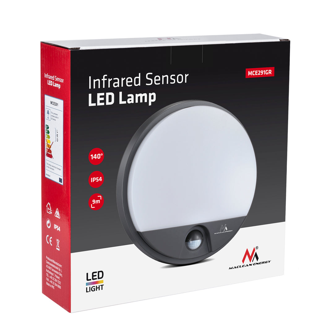 Maclean LED-lamp met bewegingssensor, PIR-sensor, kleur: grijs, 15 W, IP54, 1100 lm, neutraal wit, MCE291 W, 2 stuks