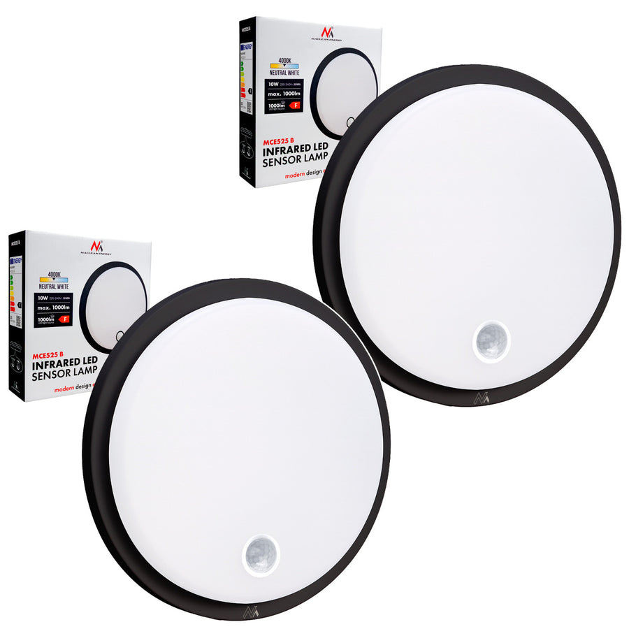 Maclean LED-lamp met bewegingssensor, PIR-sensor, kleur: zwart, 10 W, IP65, 1000 lm, neutraal wit, MCE525 B, 2 stuks