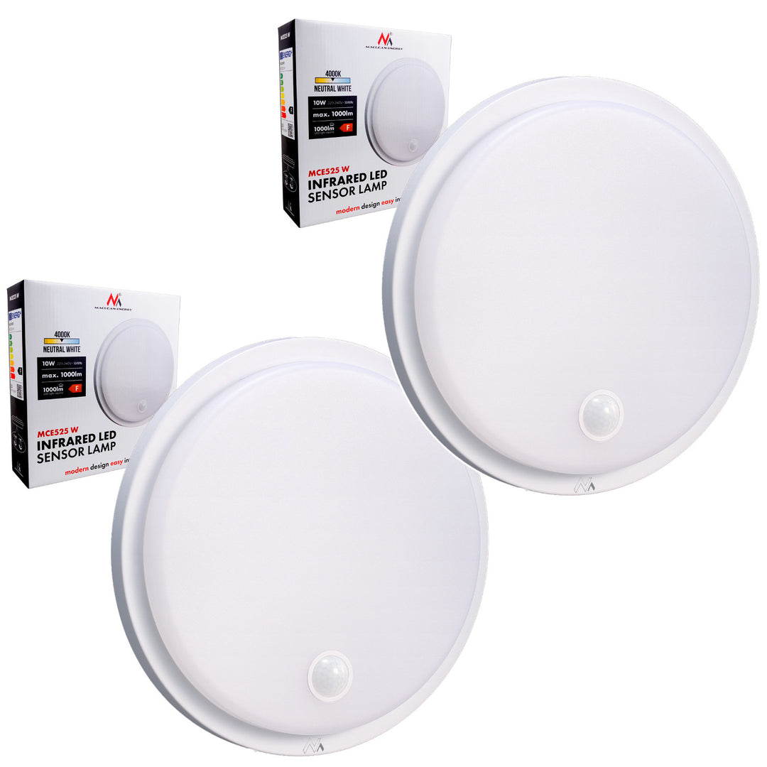 Maclean LED-lamp met bewegingssensor, PIR-sensor, kleur: wit, 10 W, IP65, 1000 lm, neutraal wit, MCE525 W, 2 stuks