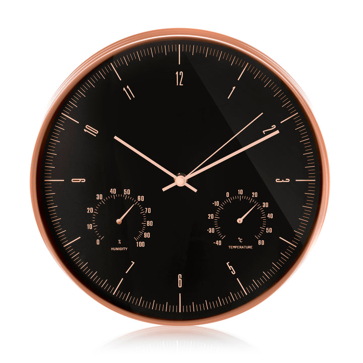 Gouden wandklok 12'' 30 cm met thermometer en hygrometer CE70 G + alkalinebatterij R-06 LR6 AA 1,5 V Varta Industrial