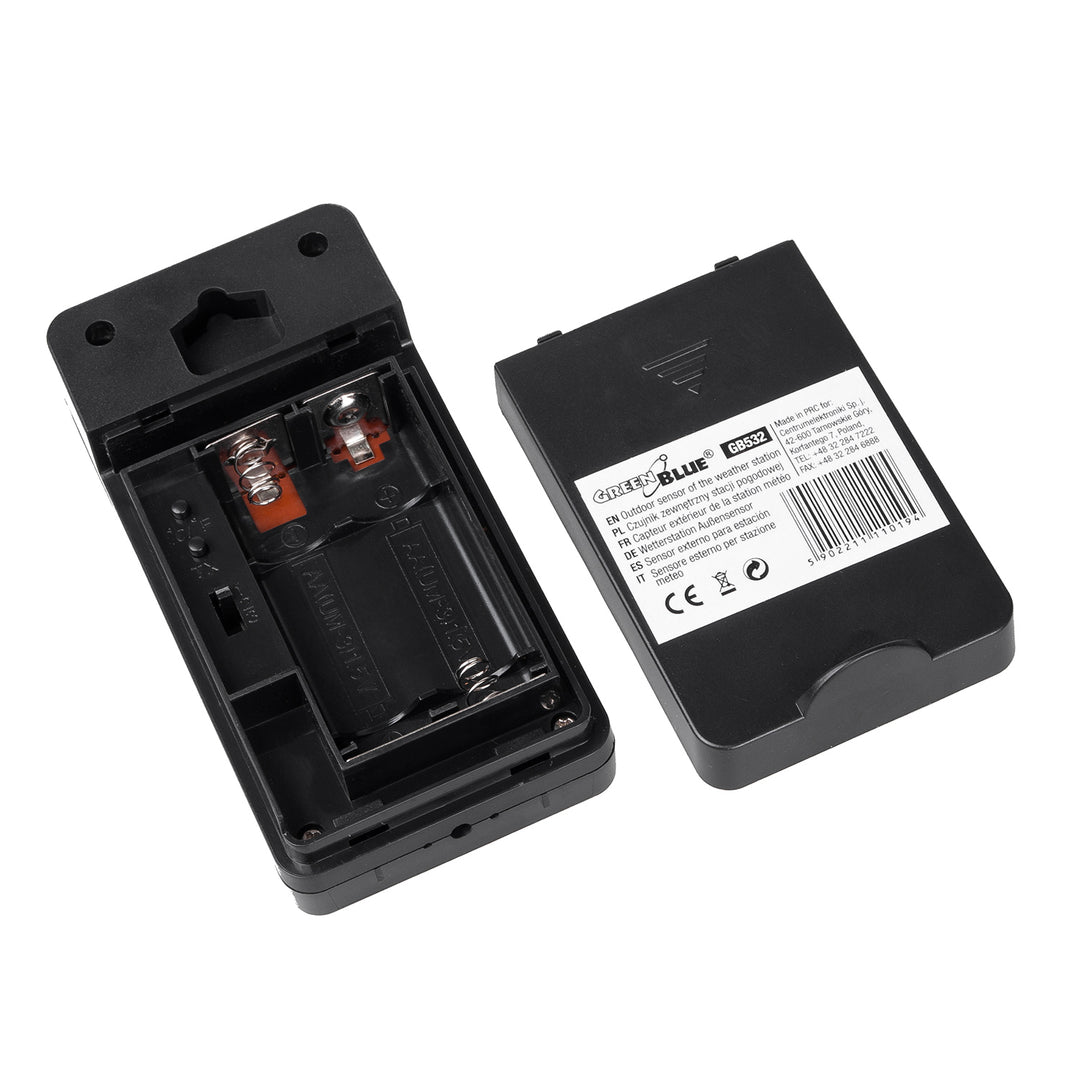 Externe sensor voor het GreenBlue-weerstation, geschikt voor het GB522-station, model GB532 + 2x AA-alkalinebatterij van Varta Industrial