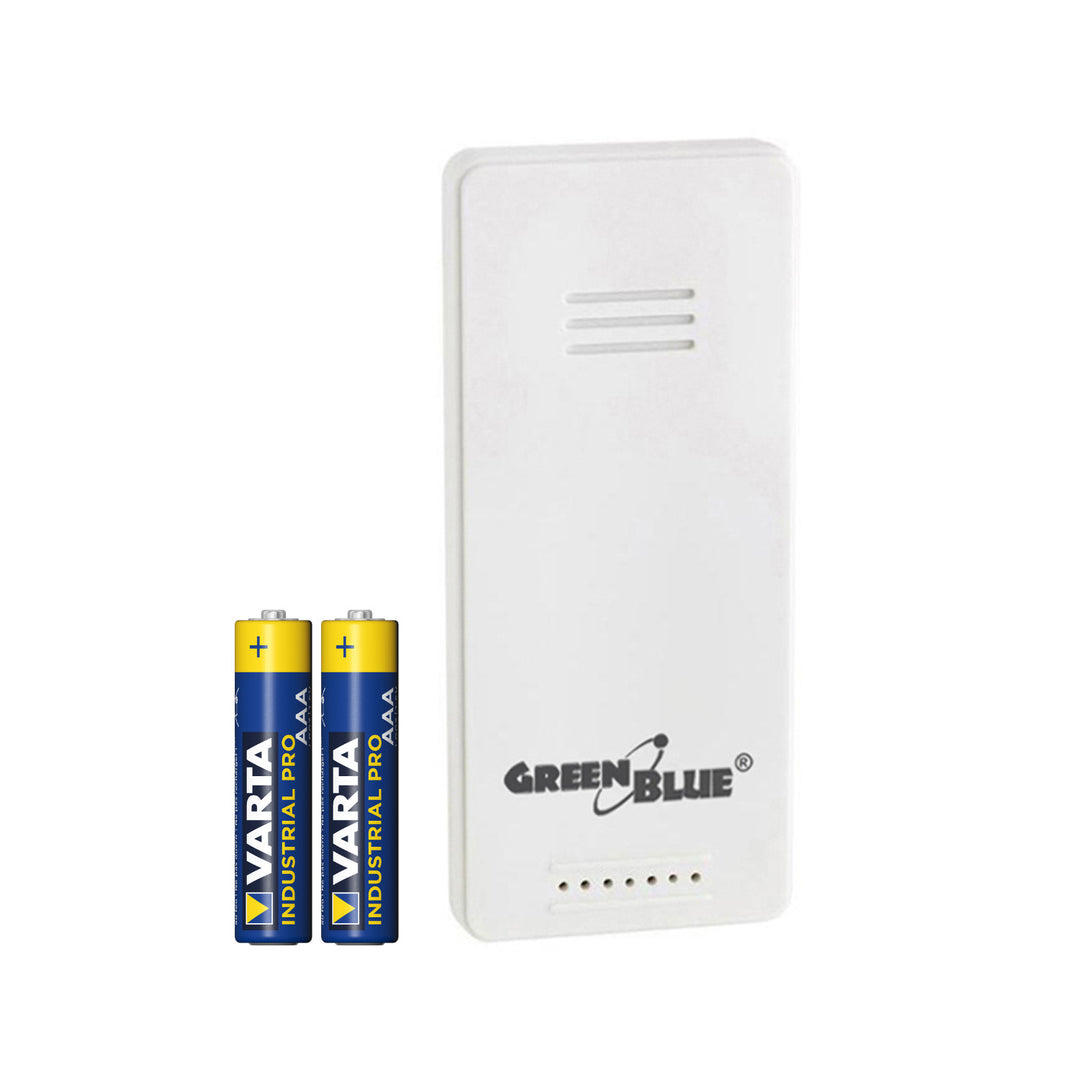 Externe sensor voor het GreenBlue-weerstation, geschikt voor de modellen GB521, GB542 en GB218, model GB692 + 2 AAA-alkalinebatterijen van Varta Industrial