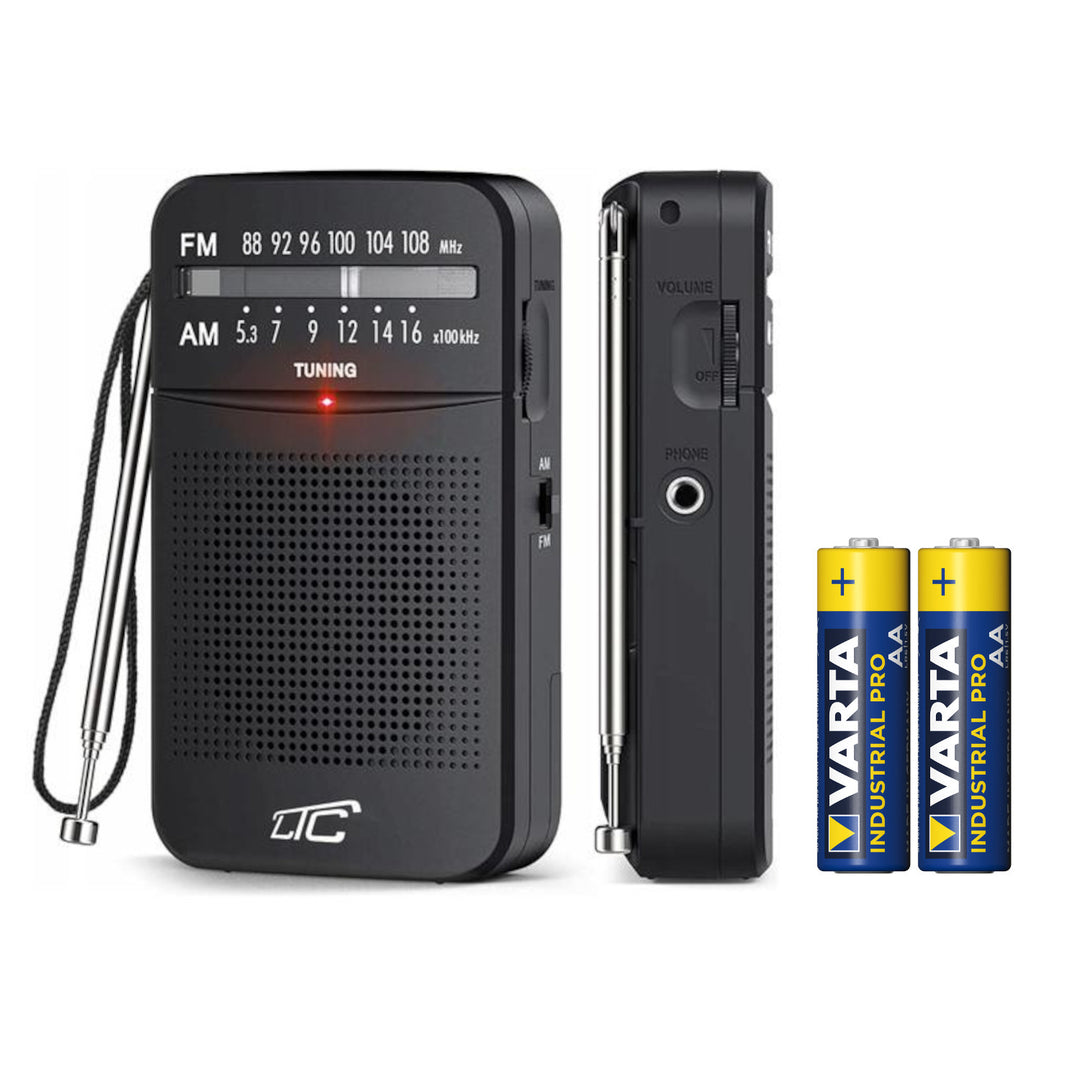 LEGA LXLTC2029C zakradio met AM/FM/AUX, batterijvoeding LTC + 2x AA-alkalinebatterij van Varta Industrial