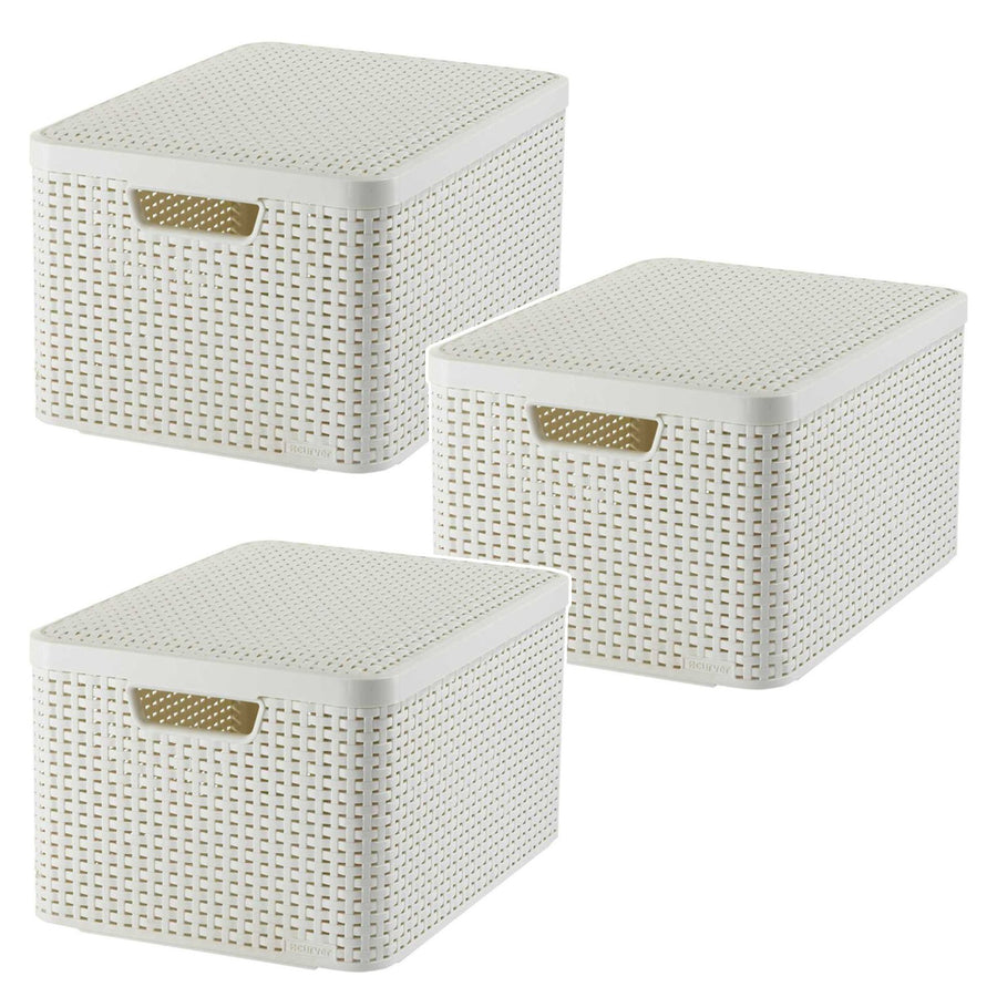 Curver-mand, universeel, met deksel, crèmekleurig, Rattan Style L, 3 stuks