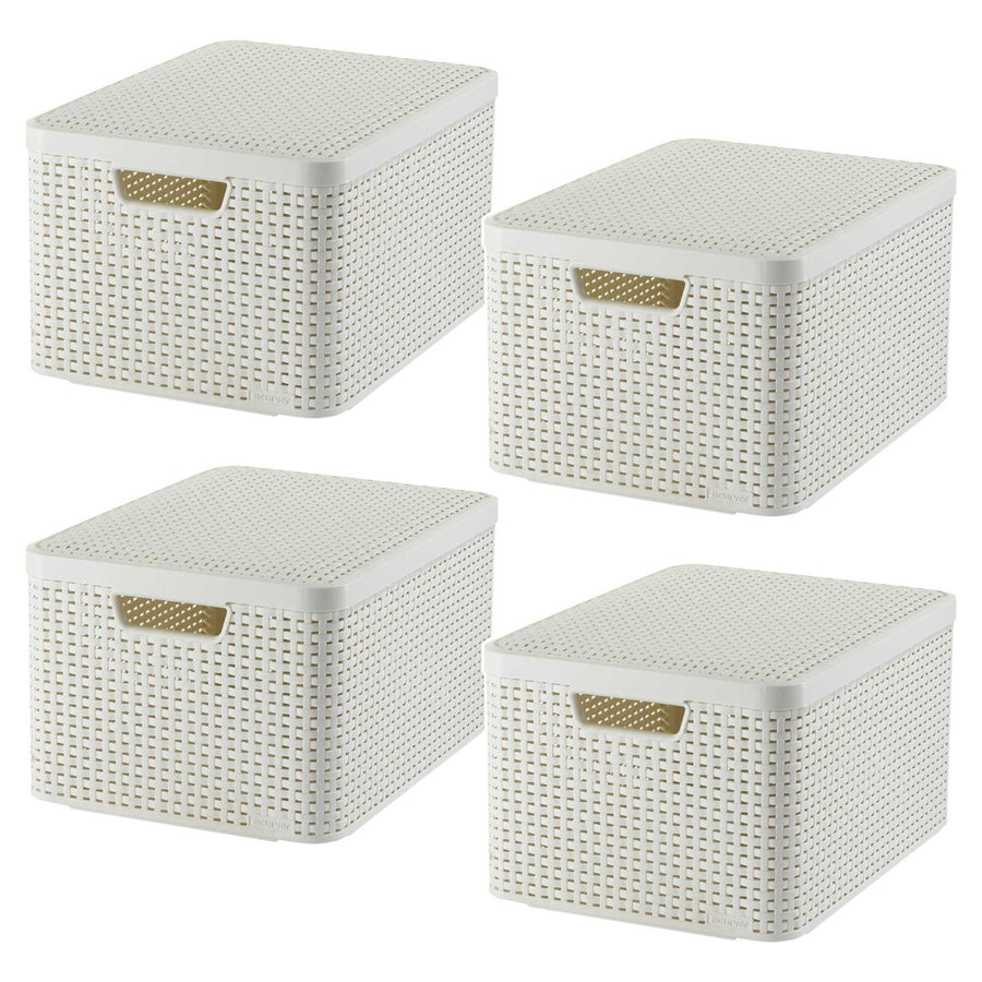 Curver-mand, universeel, met deksel, crèmekleurig, Rattan Style L, 4 stuks