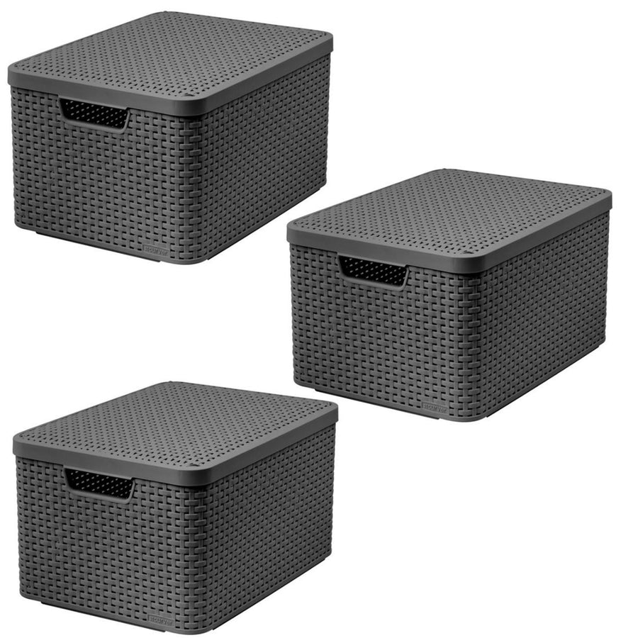 Curver-mand, universeel, met deksel, grijs, Rattan Style L, 3 stuks