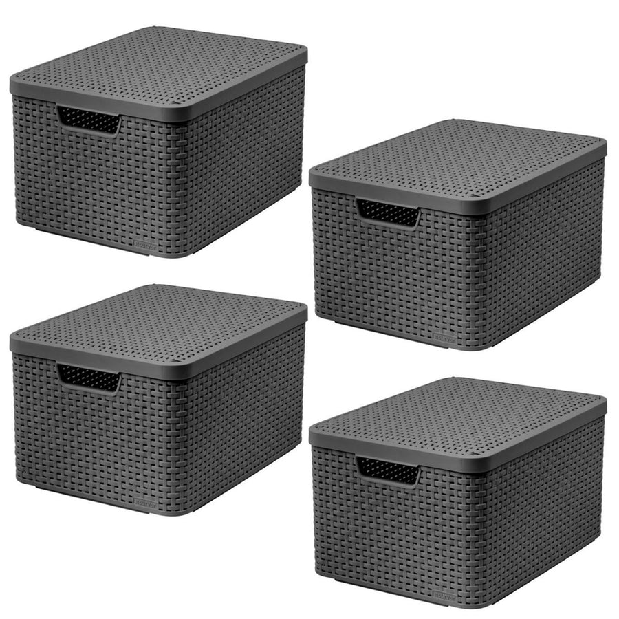 Curver-mand, universeel, met deksel, grijs, Rattan Style L, 4 stuks