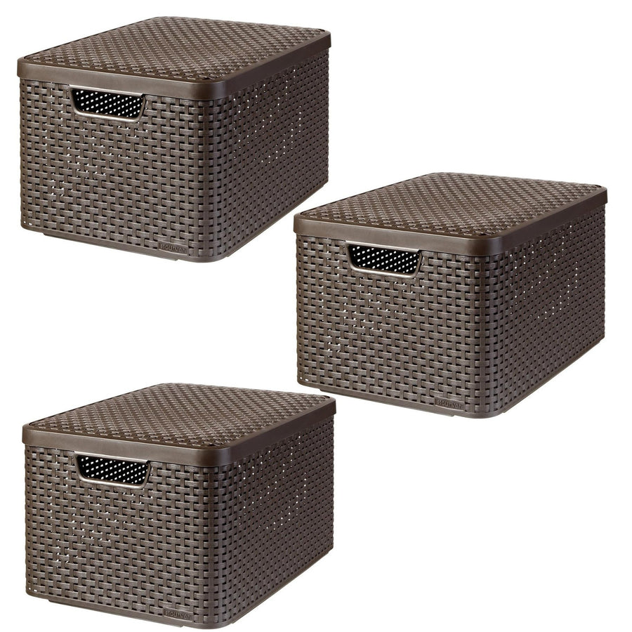 Curver-mand, universeel, met deksel, bruin, Rattan Style L, 3 stuks