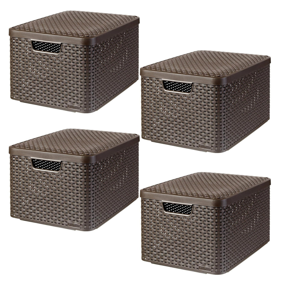 Curver-mand, universeel, met deksel, bruin, Rattan Style L, 4 stuks