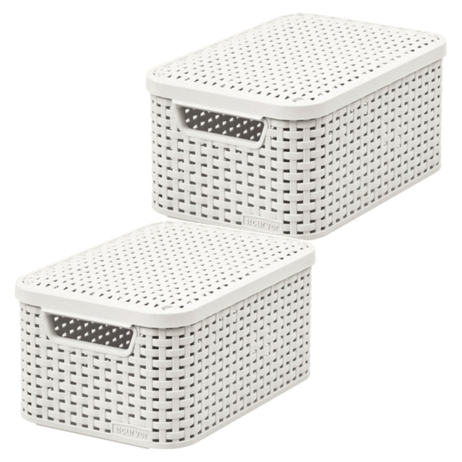 Curver-mand, universeel, met deksel, crèmekleurig, Rattan Style M, 2 stuks