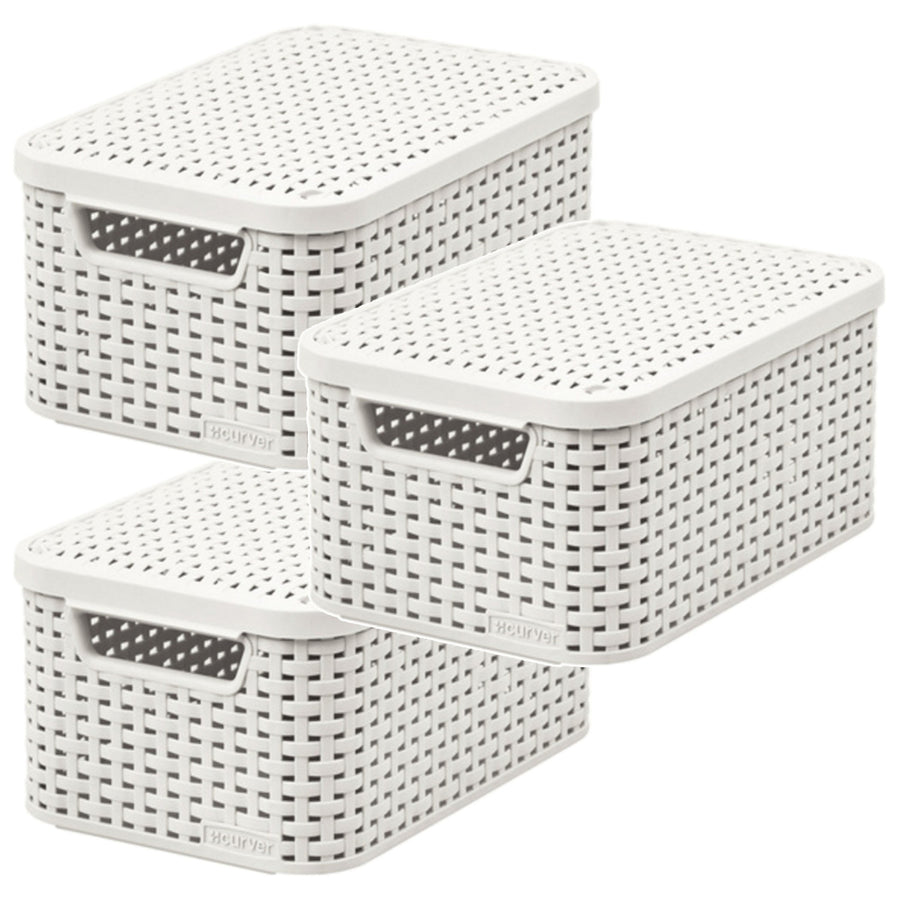 Curver-mand, universeel, met deksel, crèmekleurig, Rattan Style M, 3 stuks