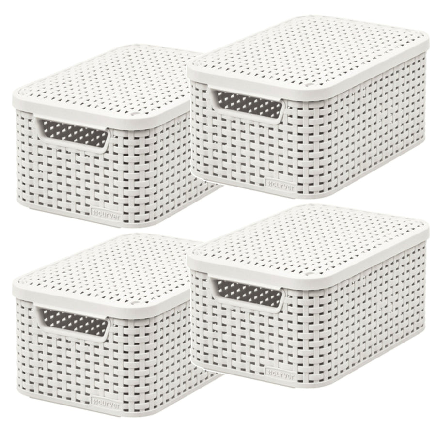 Curver-mand, universeel, met deksel, crèmekleurig, Rattan Style M, 4 stuks