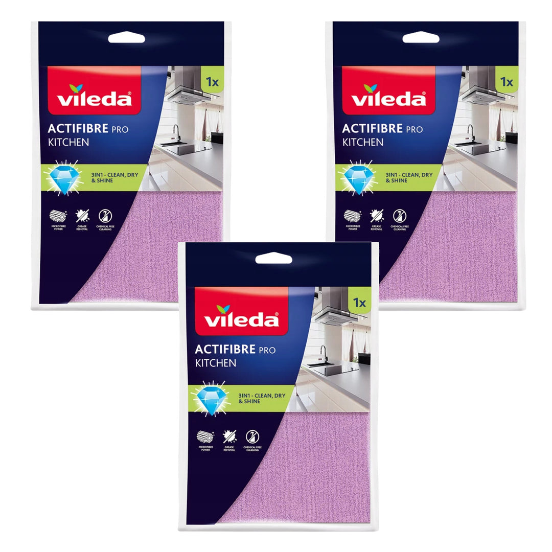 Vileda Actifibre Pro-keukendoekje, van microvezel, met PVA-coating, wasbaar tot 60 °C, 183303, 3 stuks