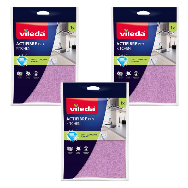 Vileda Actifibre Pro-keukendoekje, van microvezel, met PVA-coating, wasbaar tot 60 °C, 183303, 3 stuks