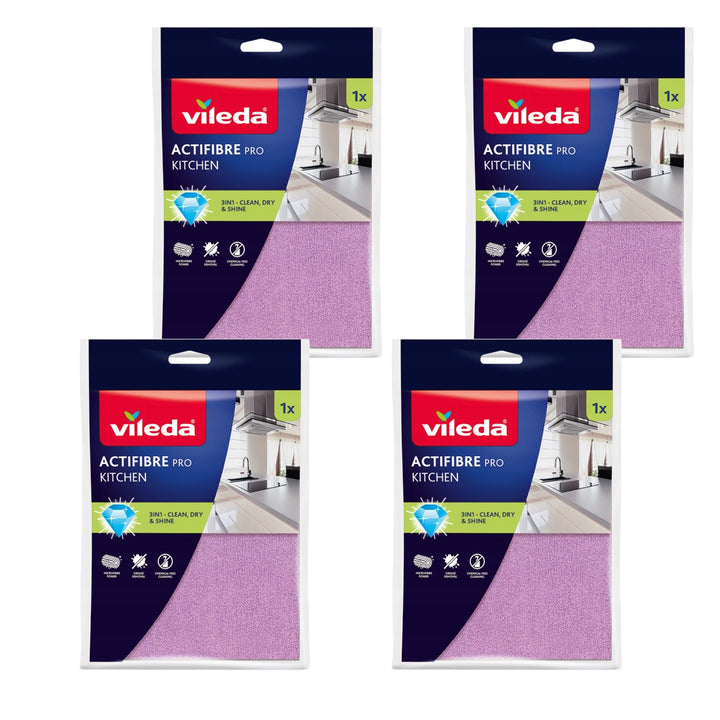 Vileda Actifibre Pro keukendoekje, van microvezel, met PVA-coating, wasbaar tot 60 °C, 183303, 4 stuks