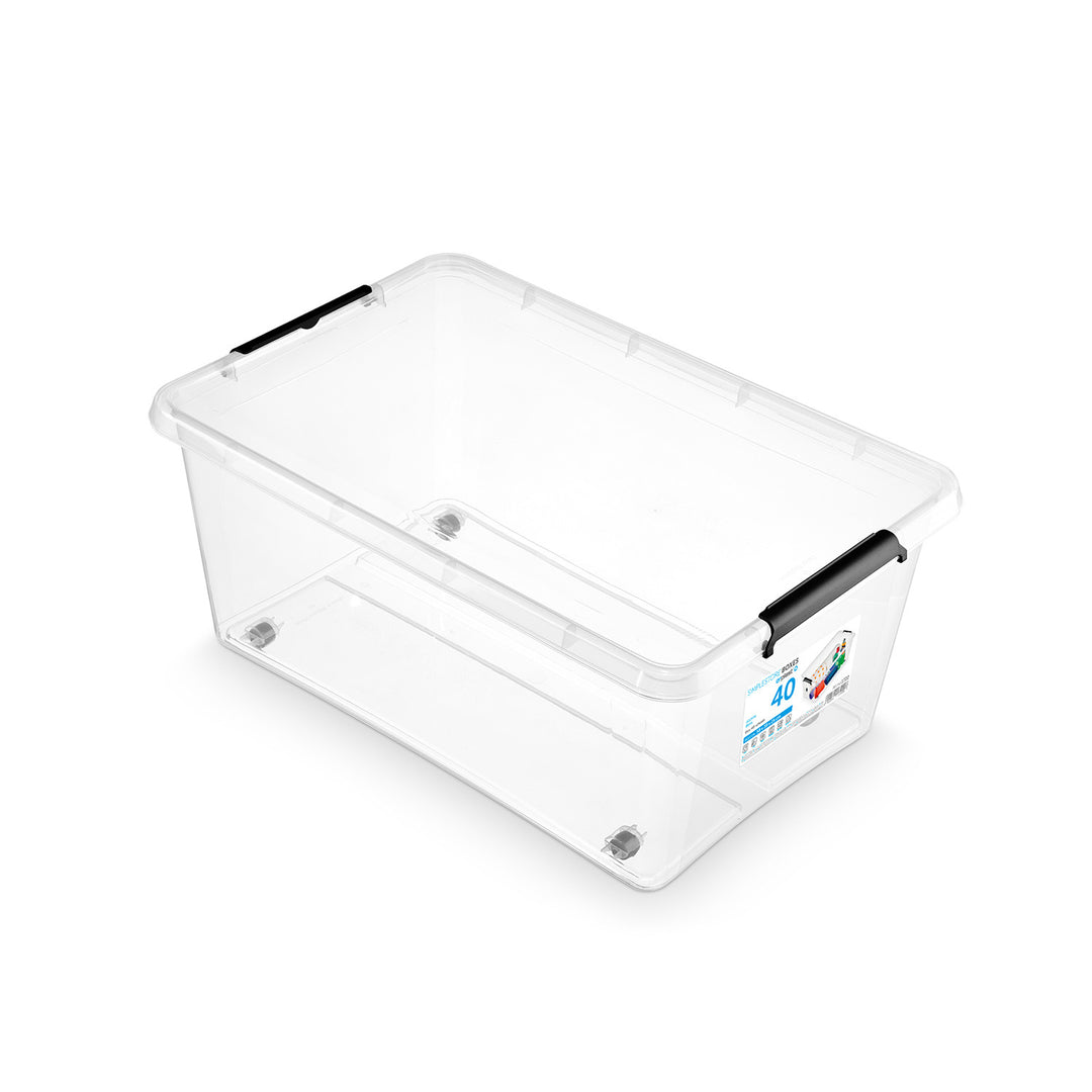 Moxom SimpleStore-bak, inhoud 40 l, transparant, deksel met kliksluiting, voorzien van wieltjes, BPA-vrij, 04-0076, 3 stuks