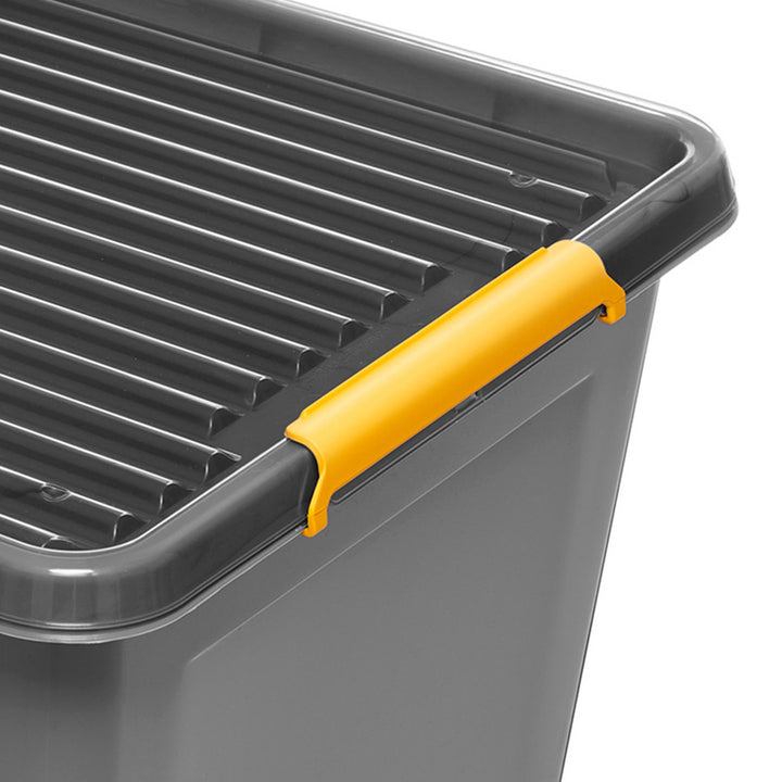Moxom SolidStore-bak, inhoud 80 l, grijs, deksel met kliksluiting, voorzien van wieltjes, BPA-vrij, 04-0217, 4 stuks
