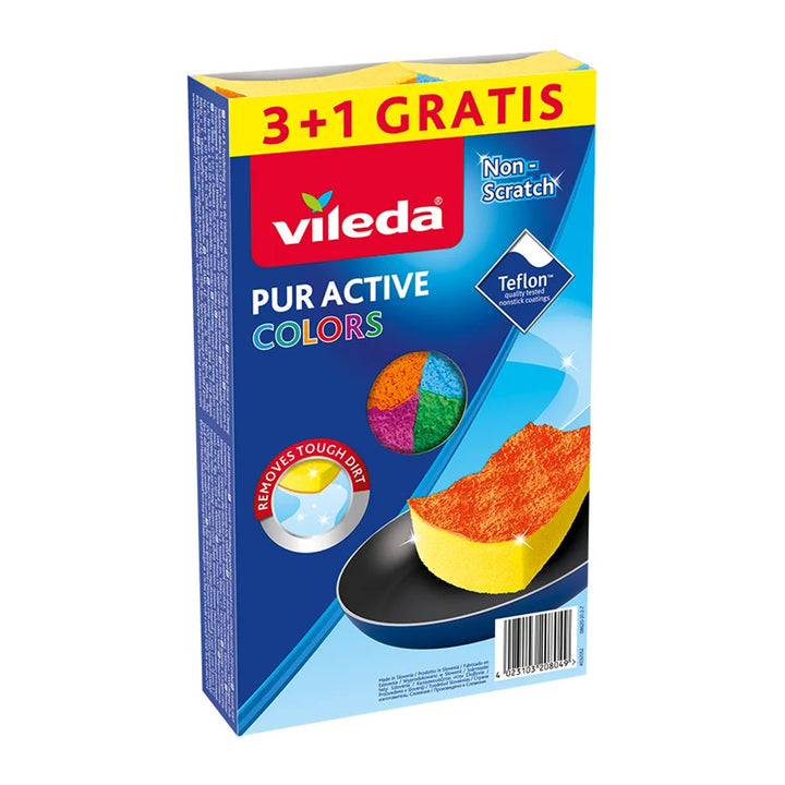 GreenBlue-vlakmop met emmer en uitwringer, twee HQ-microvezeldoekjes, inhoud 5,7 l, MaxiClean GB870 + 4 Vileda Pur Active Colors-schuursponsjes
