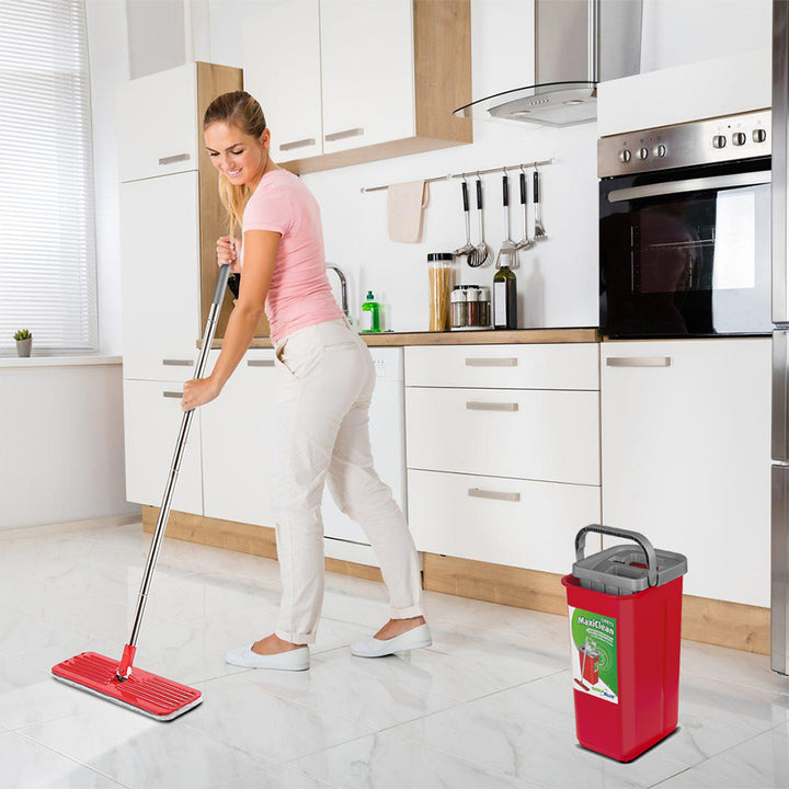 GreenBlue-vlakmop met emmer en uitwringer, twee HQ-microvezeldoekjes, inhoud 5,7 l, MaxiClean GB870 + 4 Vileda Pur Active Colors-schuursponsjes