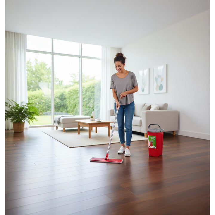 GreenBlue-vlakmop met emmer en uitwringer, twee HQ-microvezeldoekjes, inhoud 5,7 l, MaxiClean GB870 + Vileda Actifibre Soft-doekje