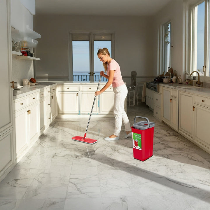 GreenBlue-vlakmop met emmer en uitwringer, twee HQ-microvezeldoekjes, inhoud 5,7 l, MaxiClean GB870 + Vileda Actifibre Soft-doekje