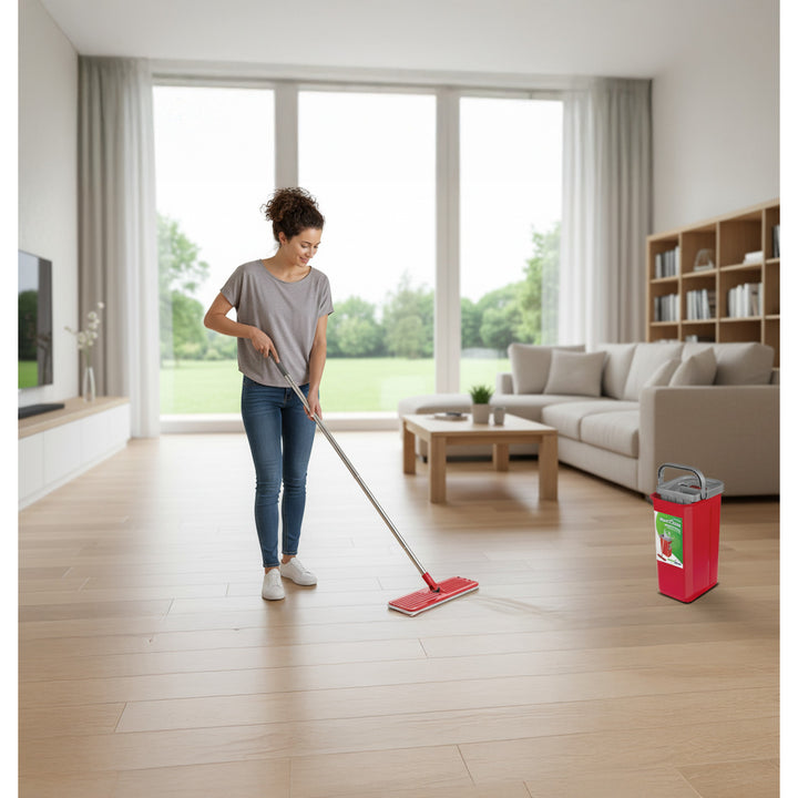 GreenBlue-vlakmop met emmer en uitwringer, twee HQ-microvezeldoekjes, inhoud 5,7 l, MaxiClean GB870 + Vileda Actifibre Pro-doekje