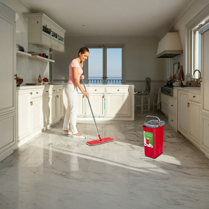 GreenBlue-vlakmop met emmer en uitwringer, twee HQ-microvezeldoekjes, inhoud 5,7 l, MaxiClean GB870 + Vileda Actifibre Pro-doekje