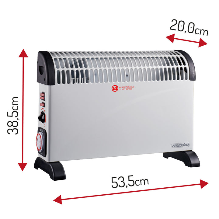 Elektrische convectorverwarming, thermostaat, 2000 W, 24-uurs timer, wit, snoer 150 cm, Mesko, MS 7741W