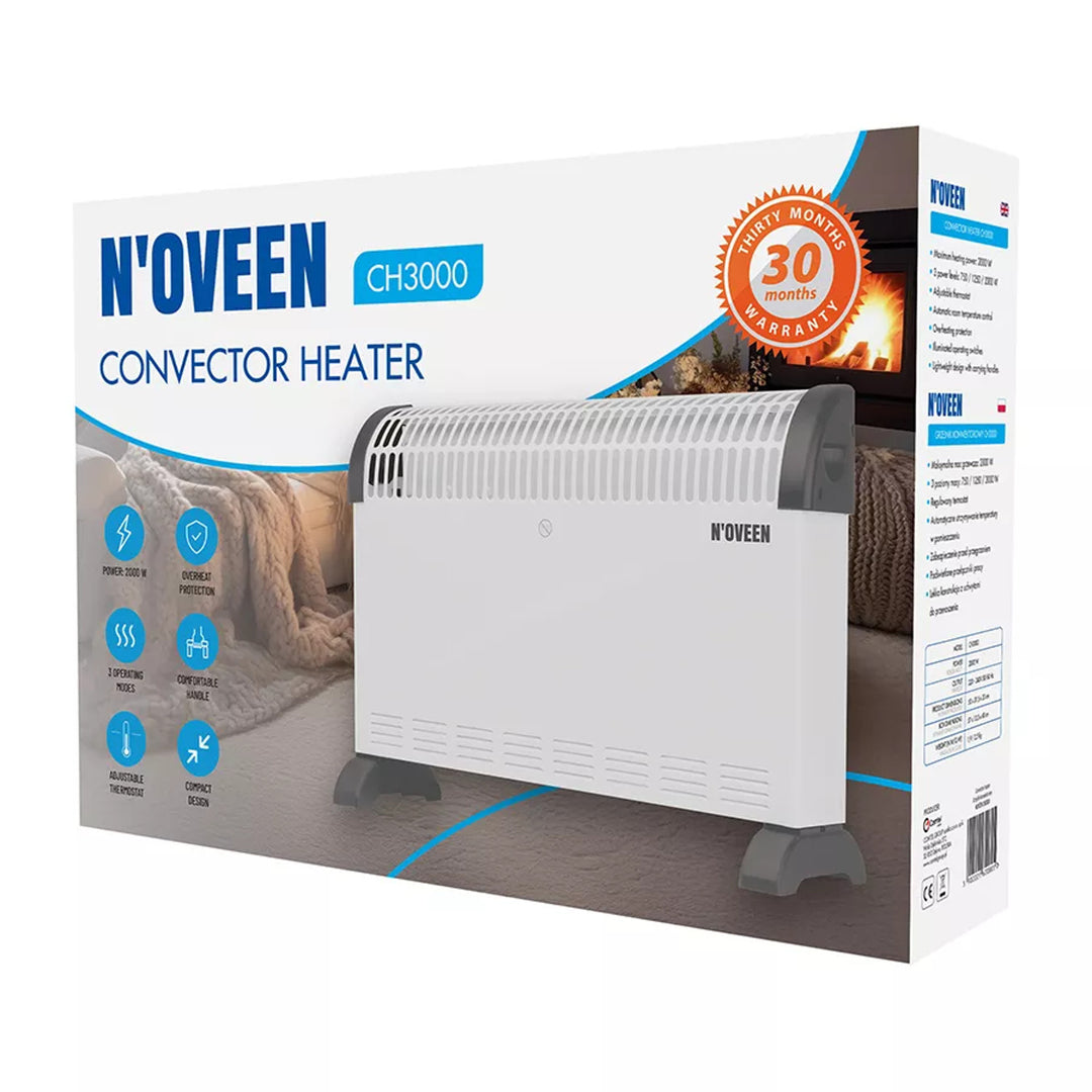 Elektrische convectorverwarming, 2000 W, met thermostaat, wit, Noveen
