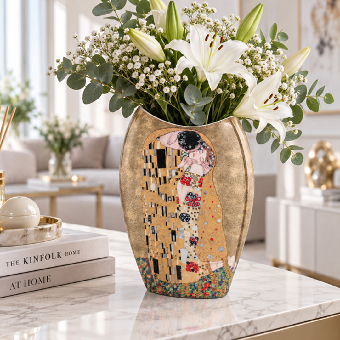 Porseleinen vaas in een geschenkdoos, uit de collectie Klimt: De Kus