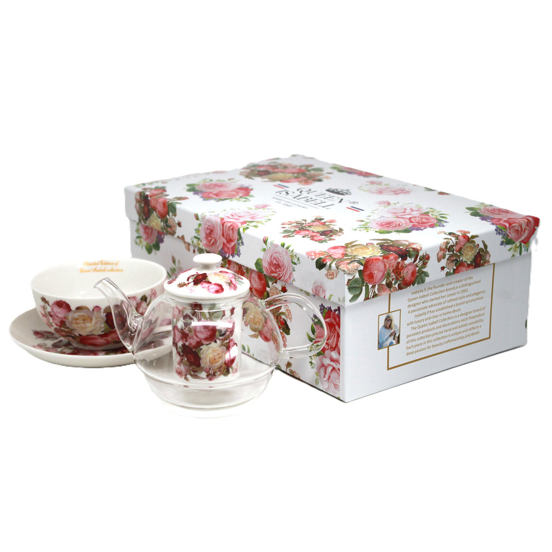 Theeservies ‘Rozen’, kopje en theepot (tea for one) Queen Isabell