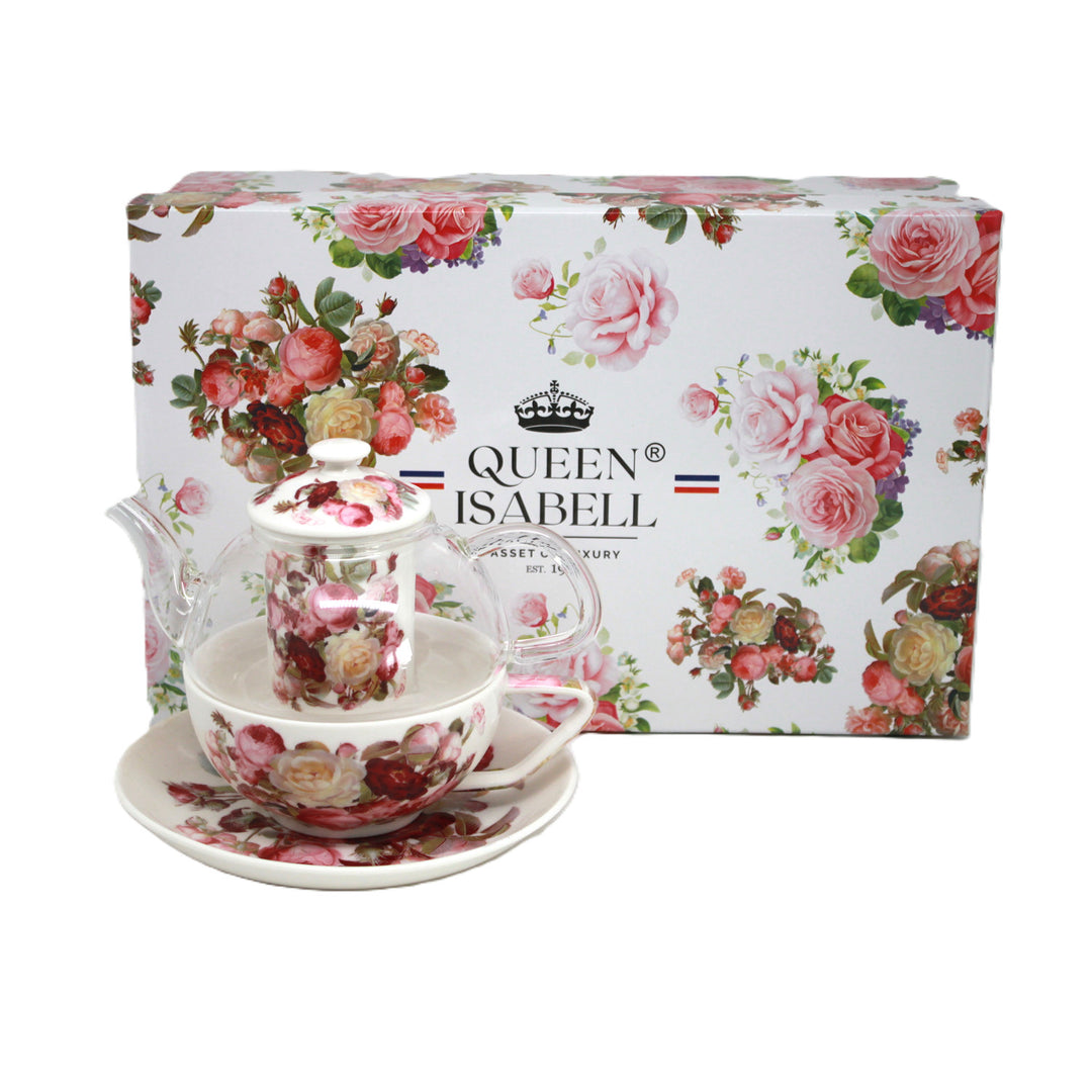 Theeservies ‘Rozen’, kopje en theepot (tea for one) Queen Isabell